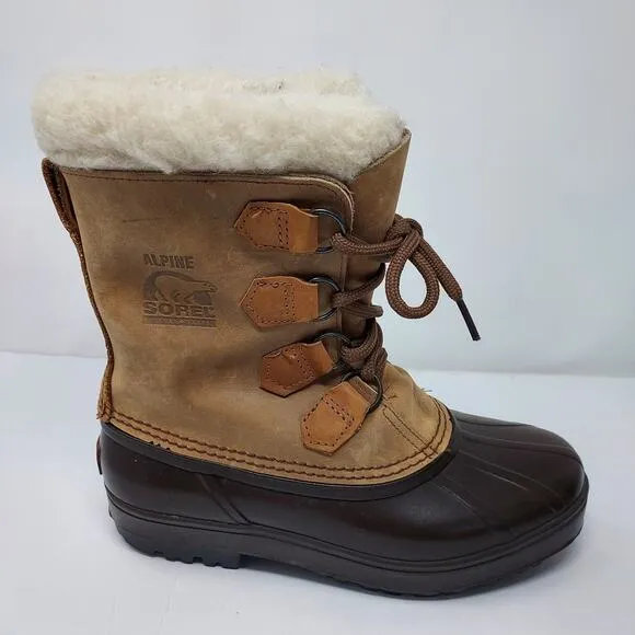 Alpine Sorel Brown &amp; Tan Leather Outdoor Boots Size 7
