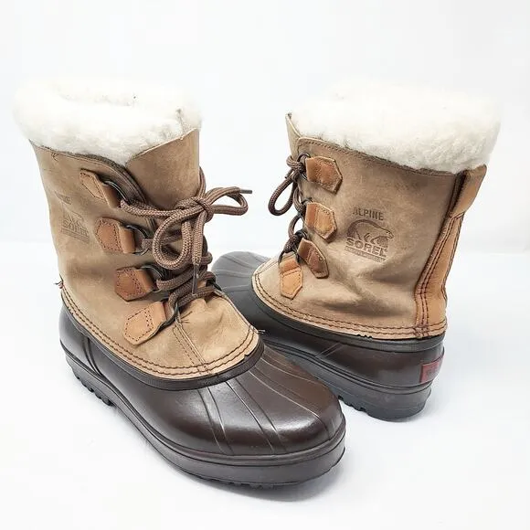 Alpine Sorel Brown &amp; Tan Leather Outdoor Boots Size 7