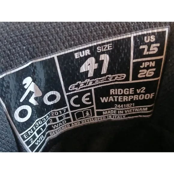 Alpinestars 2441821-10-45 RIDGE V2 WP BK EUR 41 USA 7.5 MOTERCYCLE BOOTS NEW#837
