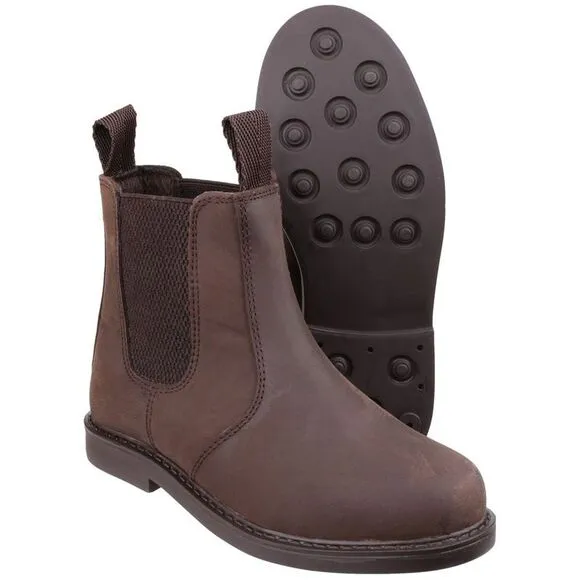 Amblers Childrens/Kids Pull On Leather Ankle Boots / Brown