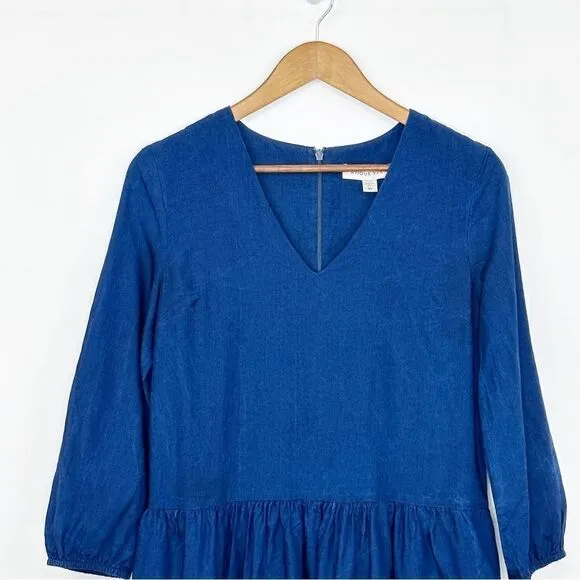 Amour Vert Tencel V-Neck Midi Dress Blue Size Extra Small