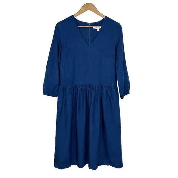 Amour Vert Tencel V-Neck Midi Dress Blue Size Extra Small