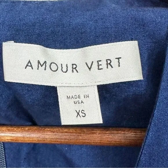 Amour Vert Tencel V-Neck Midi Dress Blue Size Extra Small