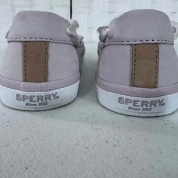 &quot;SPERRY&quot; Sailor ,Leather, Ribbon Lace- Up Boat Shoe , Gray/Lavender,SZ 8, Summer