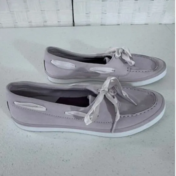 &quot;SPERRY&quot; Sailor ,Leather, Ribbon Lace- Up Boat Shoe , Gray/Lavender,SZ 8, Summer