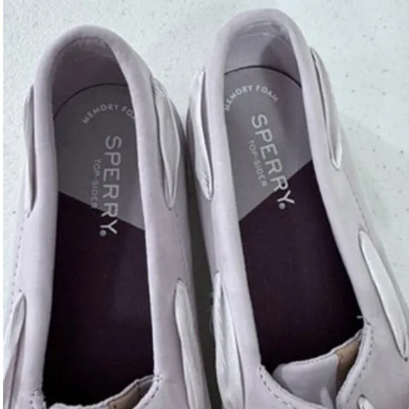 &quot;SPERRY&quot; Sailor ,Leather, Ribbon Lace- Up Boat Shoe , Gray/Lavender,SZ 8, Summer