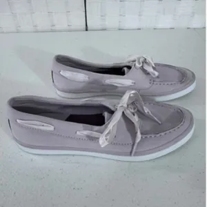&quot;SPERRY&quot; Sailor ,Leather, Ribbon Lace- Up Boat Shoe , Gray/Lavender,SZ 8, Summer