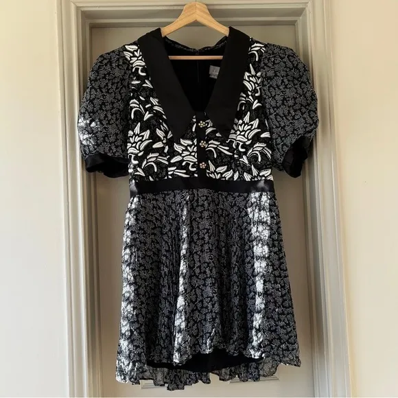 Anthropologie Black &amp; White Embroidered Dress - Size 14 - NWT
