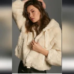 Anthropologie Cropped Faux Fur Hoodie Jacket