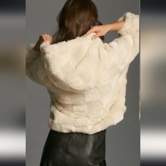 Anthropologie Cropped Faux Fur Hoodie Jacket