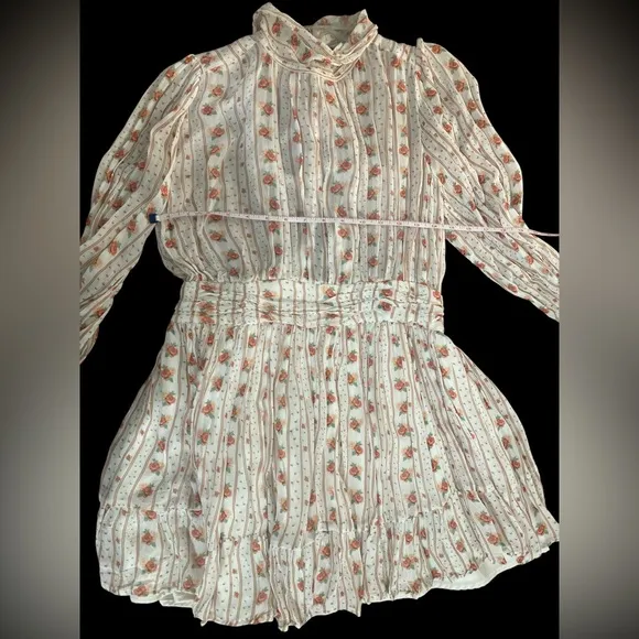 Anthropologie Lef Me Be Mock Neck Sheer Mini Dress S Cottage Floral Rose
