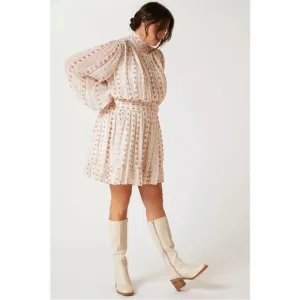 Anthropologie Lef Me Be Mock Neck Sheer Mini Dress S Cottage Floral Rose