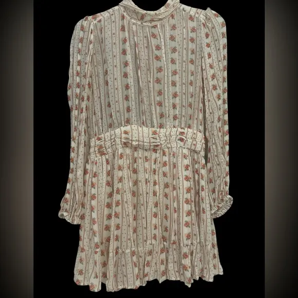 Anthropologie Lef Me Be Mock Neck Sheer Mini Dress S Cottage Floral Rose