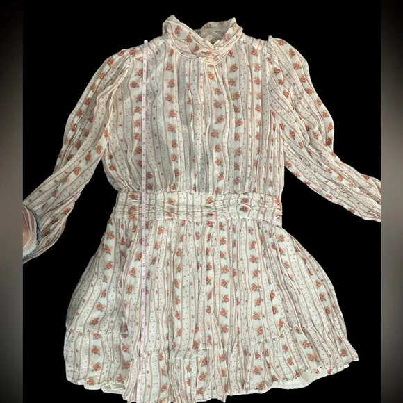 Anthropologie Lef Me Be Mock Neck Sheer Mini Dress S Cottage Floral Rose