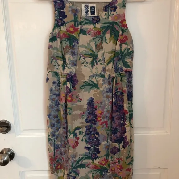 Anthropologie Linen Blend Floral Watercolor Dress 6