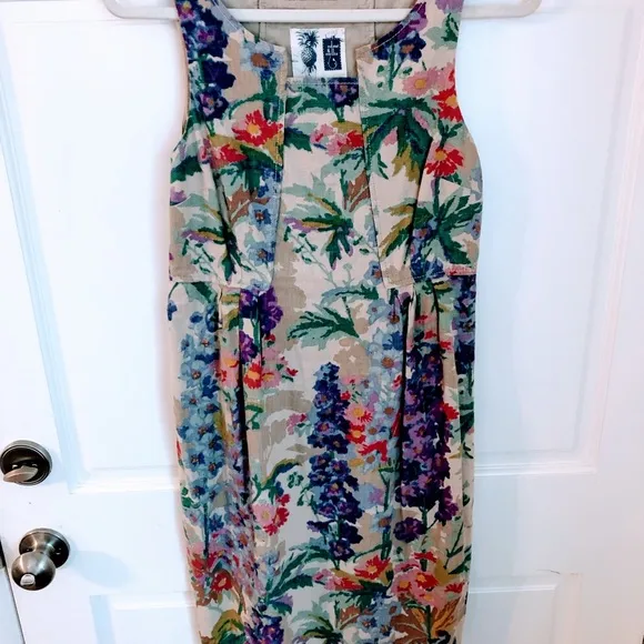Anthropologie Linen Blend Floral Watercolor Dress 6