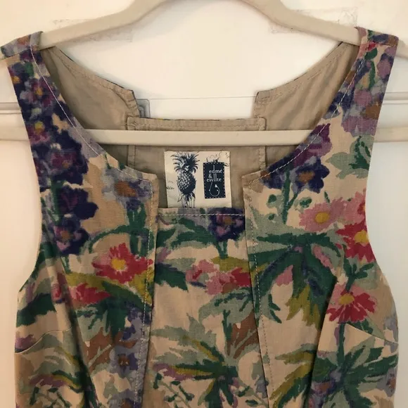 Anthropologie Linen Blend Floral Watercolor Dress 6
