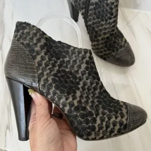 Anthropologie Tibi Italian Leather Ankle Heels Boots Brown Nude 9 Embroidered