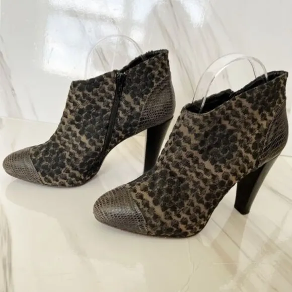 Anthropologie Tibi Italian Leather Ankle Heels Boots Brown Nude 9 Embroidered