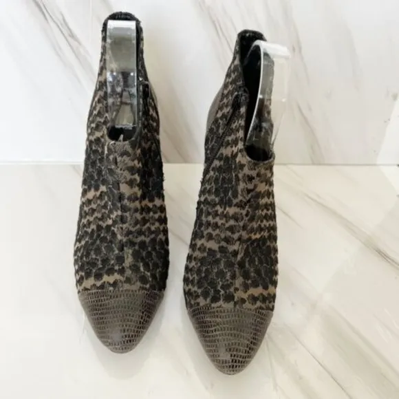 Anthropologie Tibi Italian Leather Ankle Heels Boots Brown Nude 9 Embroidered
