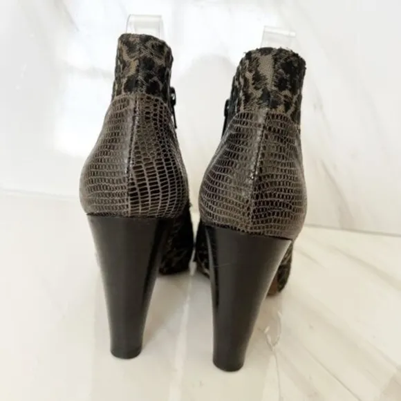 Anthropologie Tibi Italian Leather Ankle Heels Boots Brown Nude 9 Embroidered