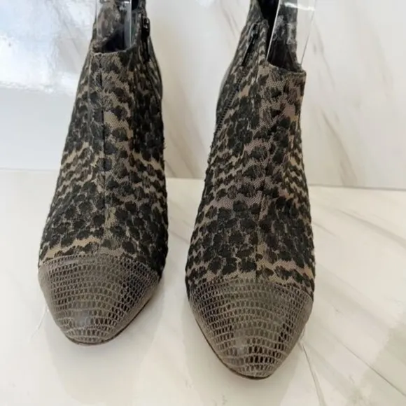 Anthropologie Tibi Italian Leather Ankle Heels Boots Brown Nude 9 Embroidered