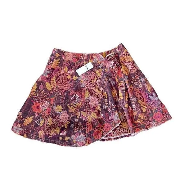 Anthropologie Vintage-Style Floral Mini Skirt Wrap Design Autumn Earth Tones