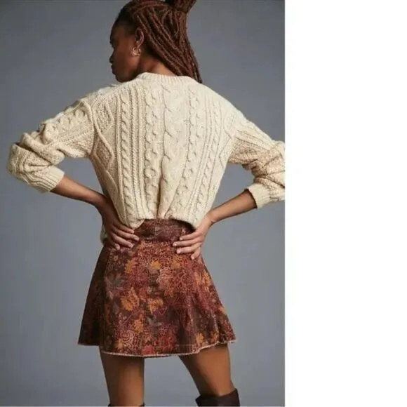 Anthropologie Vintage-Style Floral Mini Skirt Wrap Design Autumn Earth Tones
