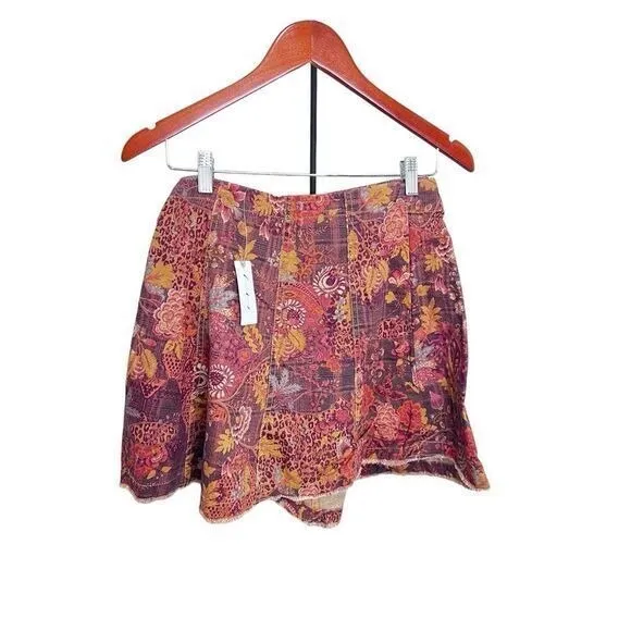 Anthropologie Vintage-Style Floral Mini Skirt Wrap Design Autumn Earth Tones