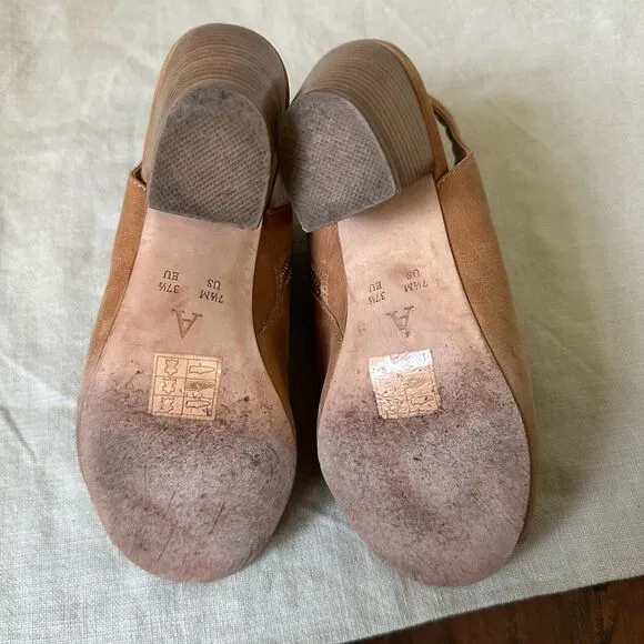 ANTHROPOLOGIE Woven Detail Shooties Peep Toe Booties Tan Leather