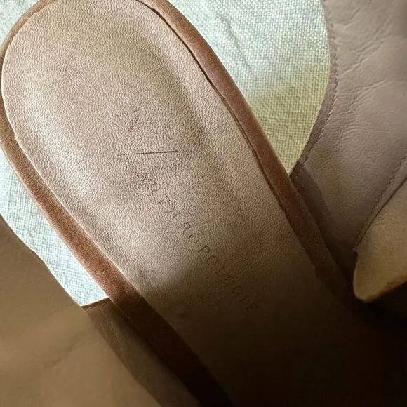 ANTHROPOLOGIE Woven Detail Shooties Peep Toe Booties Tan Leather