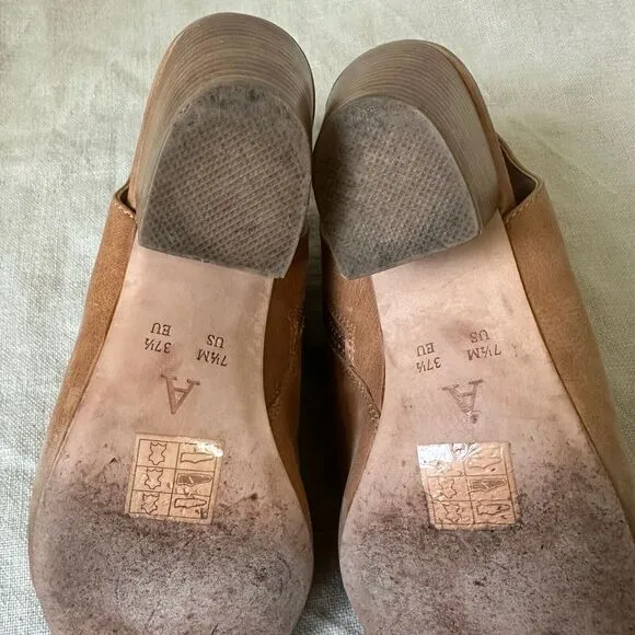 ANTHROPOLOGIE Woven Detail Shooties Peep Toe Booties Tan Leather