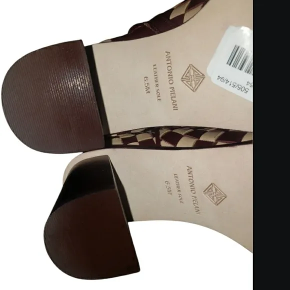 Antonio Melani 6.5 Chic Designer Leather Checkered Braided Woven Block Heel