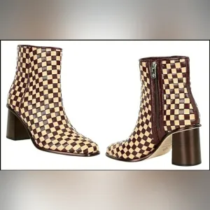 Antonio Melani 6.5 Chic Designer Leather Checkered Braided Woven Block Heel