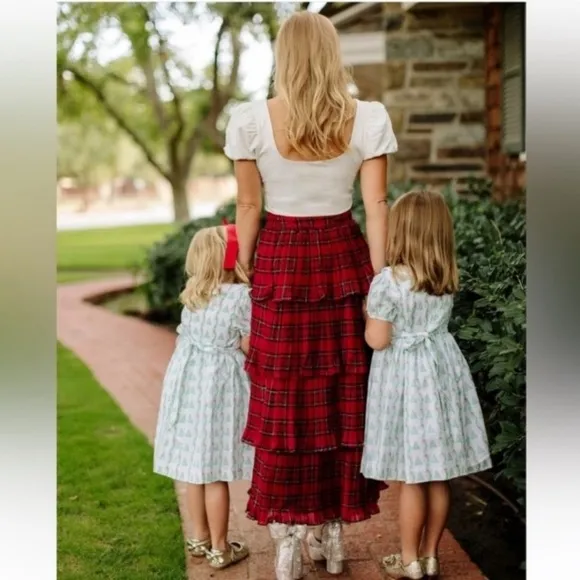 ANTONIO MELANI Katrina Red Plaid Tiered Ruffle Midi Maxi Skirt NWT