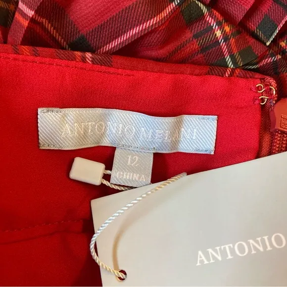 ANTONIO MELANI Katrina Red Plaid Tiered Ruffle Midi Maxi Skirt NWT