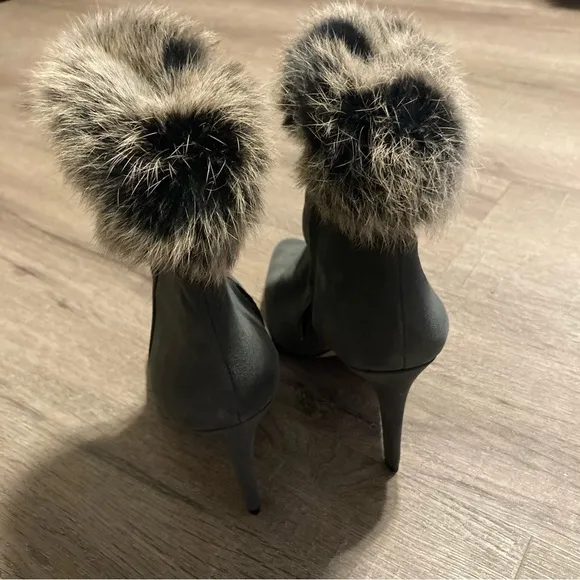 Antonio Melanie Rabbit Fur Point Toe Heeled Boots 8 EUC