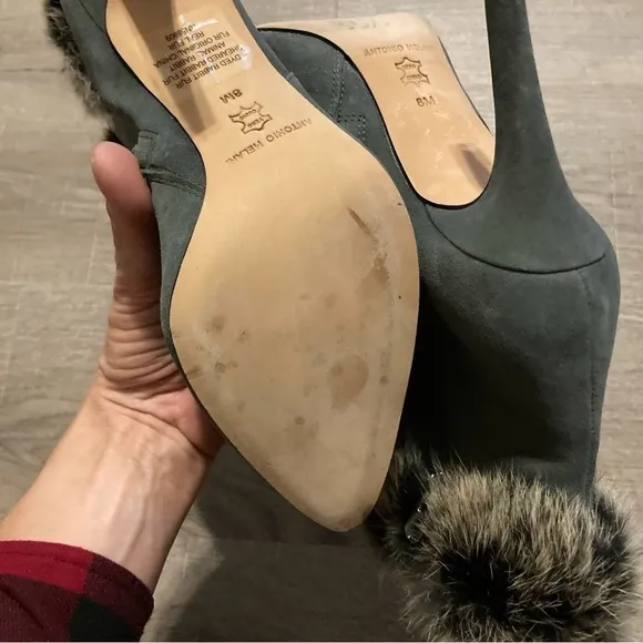 Antonio Melanie Rabbit Fur Point Toe Heeled Boots 8 EUC