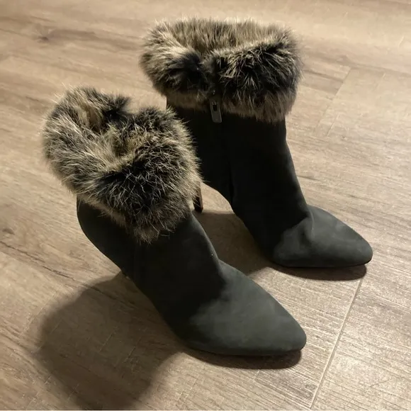 Antonio Melanie Rabbit Fur Point Toe Heeled Boots 8 EUC