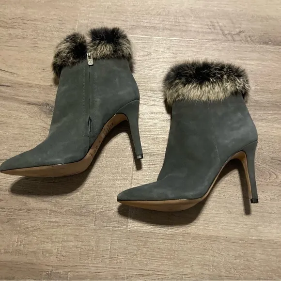 Antonio Melanie Rabbit Fur Point Toe Heeled Boots 8 EUC