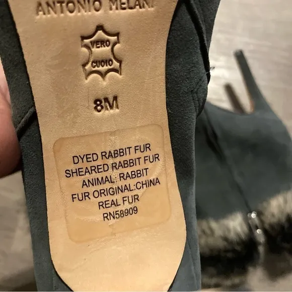 Antonio Melanie Rabbit Fur Point Toe Heeled Boots 8 EUC