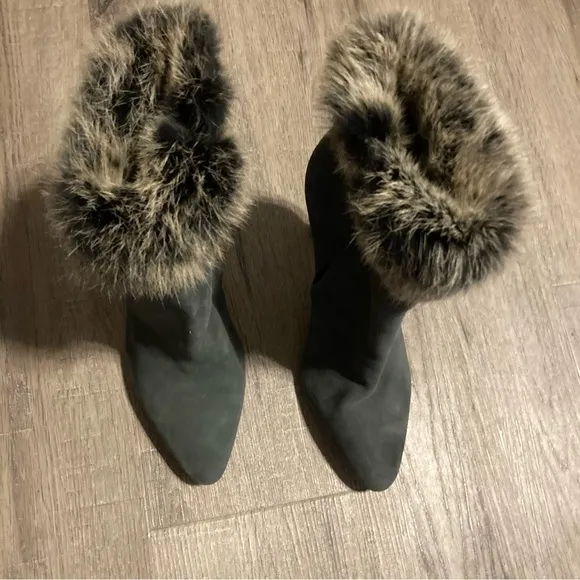 Antonio Melanie Rabbit Fur Point Toe Heeled Boots 8 EUC