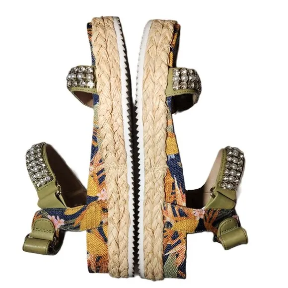 Antonio Milani Marienna Espadrille banded sandals Women's size 9M rhinestones