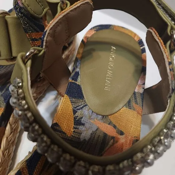 Antonio Milani Marienna Espadrille banded sandals Women's size 9M rhinestones