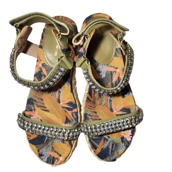 Antonio Milani Marienna Espadrille banded sandals Women's size 9M rhinestones