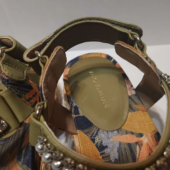 Antonio Milani Marienna Espadrille banded sandals Women's size 9M rhinestones