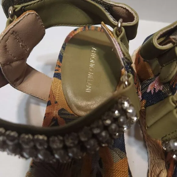 Antonio Milani Marienna Espadrille banded sandals Women's size 9M rhinestones