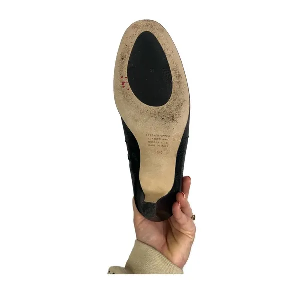 Anyi Lu Women’s Vanessa Black Leather Side Zip Heeled Ankle‎ Booties- Size 9