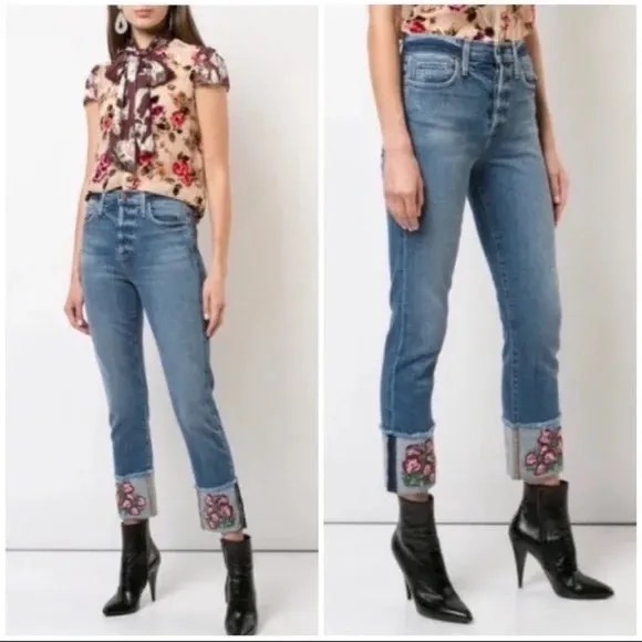 AO.LA by GRLFRND Embroidered Cuff Jeans - Size 31 - NWOT