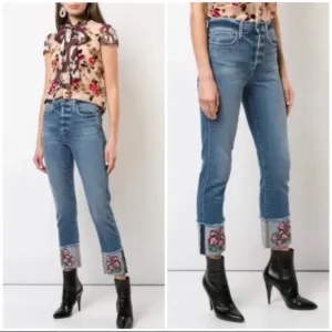 AO.LA by GRLFRND Embroidered Cuff Jeans - Size 31 - NWOT